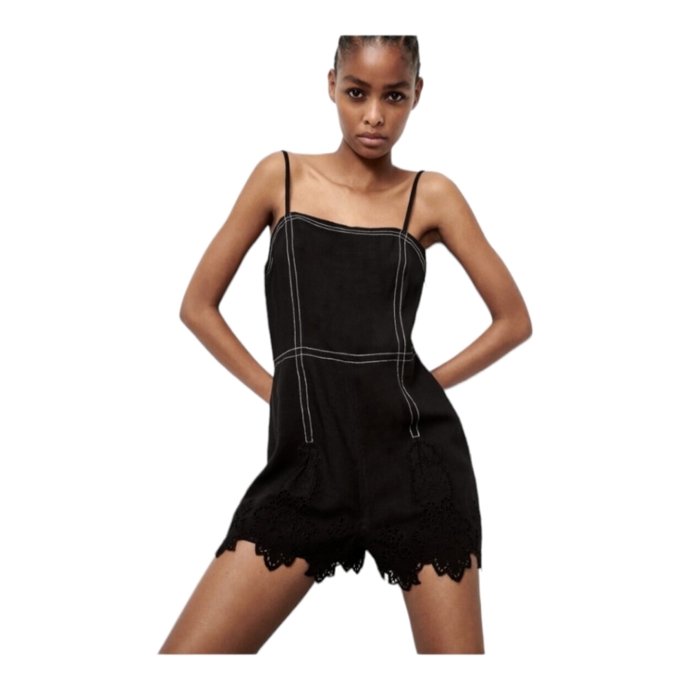 Zara Short Jumpsuit with  Black Topstitching (NWT)
